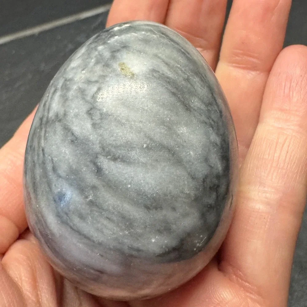 Vintage Etched Grey Marble Stone Egg Hand Carved Landscape Scene Decorative Art - Picture 5 of 9